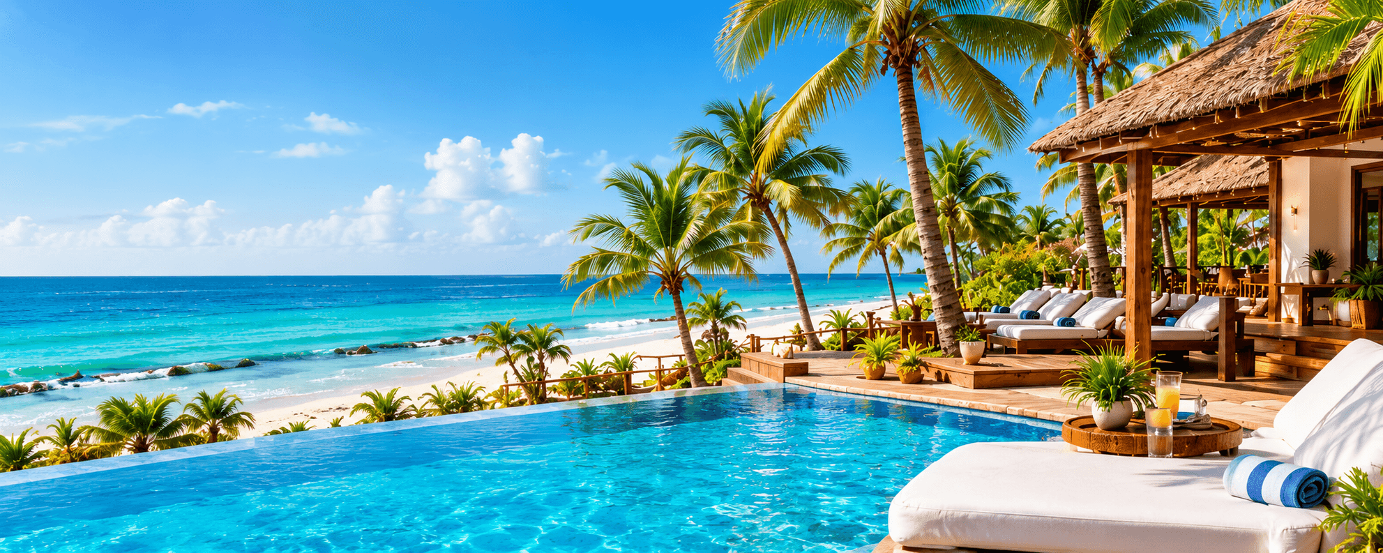 Palm-framed shoreline and turquoise water near Diani